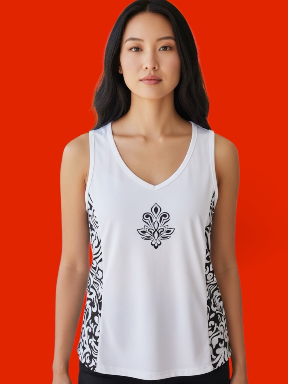 💥2/$24 or 3/$30💥 Made for Life white and black print vneck tank top. Sz. M